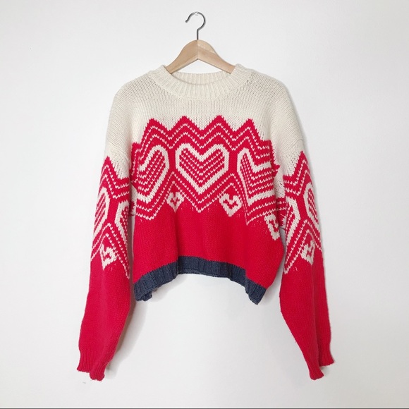 Free People Sweaters - Free People I Heart You Red Cream Cropped Sweater